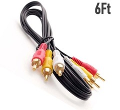 5 PCS 6FT 3 RCA Male to Male Composite Audio Video Cable Cord TV DVD Gold Plated