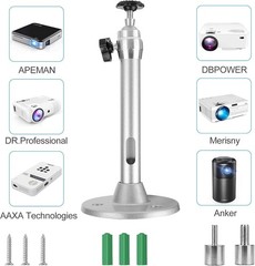 Mini Ceiling Wall Projector Mount Stand Compatible with QKK, Upright, Silver
