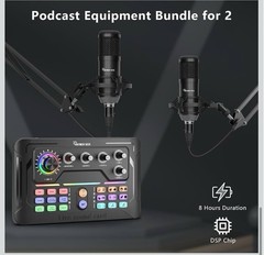 Hayner-Seek Podcast Equipment Bundle for 2 for Live Streaming, DJ Mixer