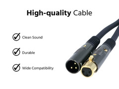 XLR Male to XLR Female Cable – 6 Feet – Black, 16AWG, Gold Plated