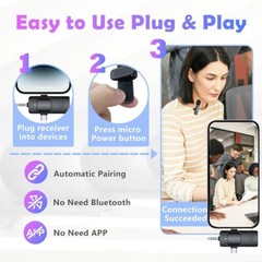 Microphone Wireless Lavalier Cordless For iPhone iPad Android, 8 Hours 3 in 1