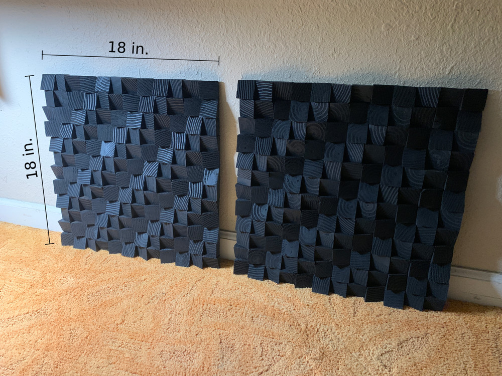 18×18 in. Black Wood Acoustic Sound Diffuser Panel/Wall Art