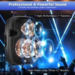 Suono Dual 12″ 2-way 2000W Powered Speakers w/ Mic Speaker Stands