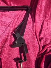 adjustable microphone scissor boom arm stand with a pop filter attachment