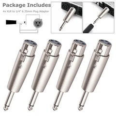 3Pin XLR Female to 1/4″ 6.35mm Mono Male Plug Audio Cable Mic Adapter 4 Pack