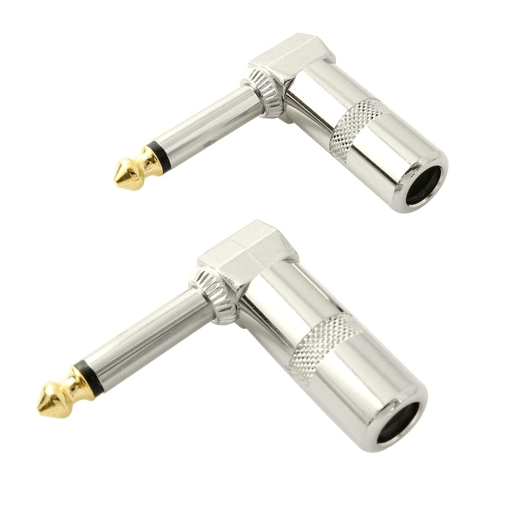 2x Audio 1/4″ TS 90° Plug 6.3mm Mono Male Solder Jack Connector for Micro/Guitar