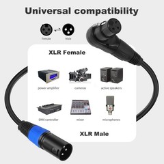 2 PCS 3.3FT Black Right Angle 3Pin XLR Straight Male To 90 Degree Female Mic