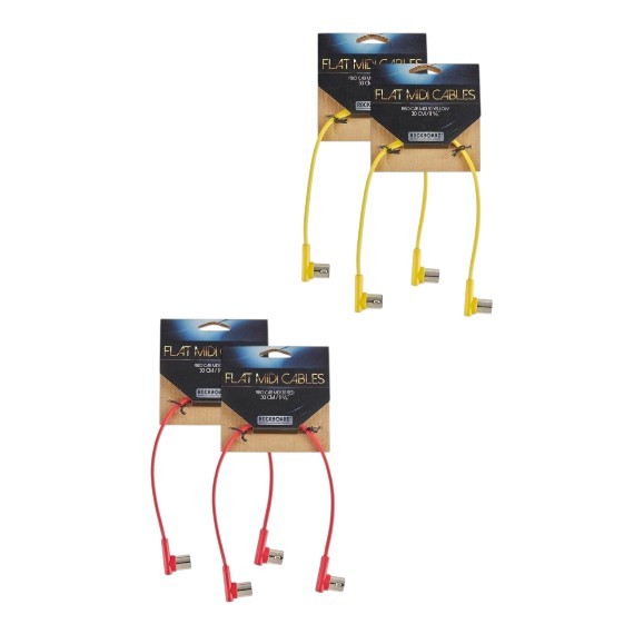 MIDI Pedalboard Routing Kit 4x 30cm 12-in Flat DIN Cables – 2x Red 2x Yellow