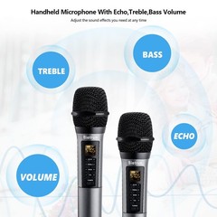 Wireless Microphones with Echo,Treble,Bass&Bluetooth,160FT Range,Portable UHF…