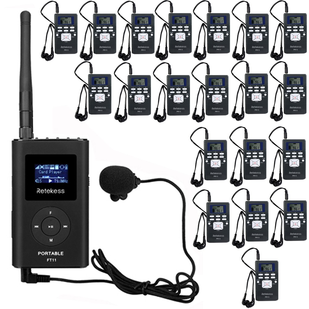Wireless Assisted Listening Audio Tour Guide System Mic Transmitter 20 Receivers