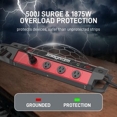 Metal Workshop Surge Protector Power Strip with 2 USB Ports – 8 Spaced Outlet…