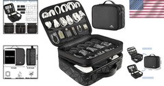 Travel Cable Storage Case, Adjustable Divider, Black