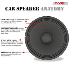 5Core 12 Inch Raw Sub Woofer Home 8 Ohms Woofer Replacement for Audio DJ Speaker