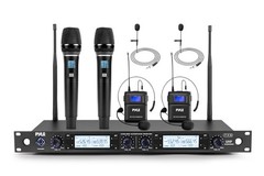 Pyle 4 Channel UHF Wireless Microphone System with 3 Count (Pack of 1), Black