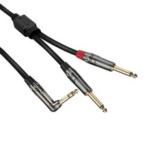 1/4 TRS Right Angle Stereo to Dual 1/4 TS Stereo Breakout Splitter Y Male Cable