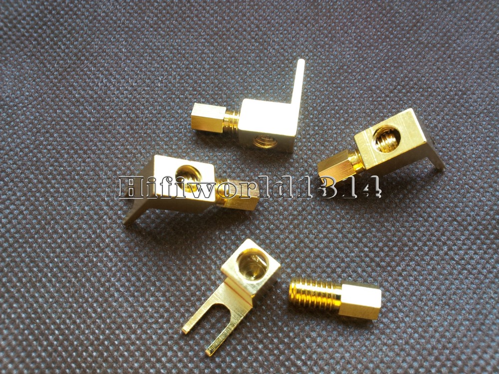 4x Copper Gold Plated Right Angle Speaker Cable Spade Banana To Spade Adapter
