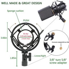 Microphone Shock Mount with Pop Filter Mic Anti-Vibration Suspension Shock Mo…