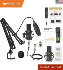 Studio-Quality Cardioid Microphone with Boom Arm & Pop Filter for Podcasters