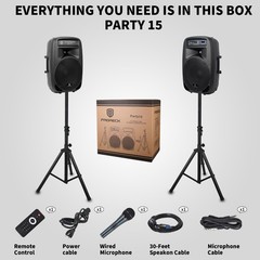 PRORECK 15 in Powered PA DJ Speaker 2000W Outdoor BBQ Event Karaoke Bluetooth