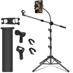 Mic Stand, Microphone Stand Floor Boom Mic Stand with Tablet Phone Holder Hei…