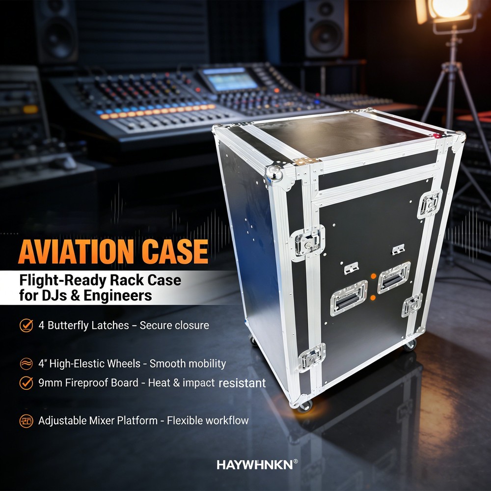Mobile 3-Door Non-Shockproof Audio Rack Case w Mixer Stand 16U Rolling Cabinet