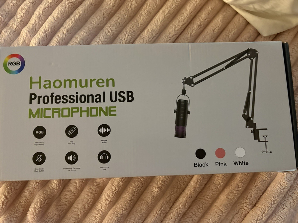 Haomuren MU900 USB Wired Microphone with Boom Arm Stand, RGB, Black
