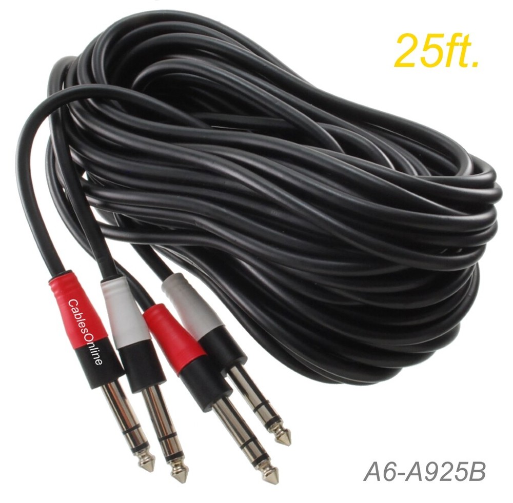 25ft Dual 1/4″ Stereo TRS Male to Male Shielded Instrument Pro Audio Cable