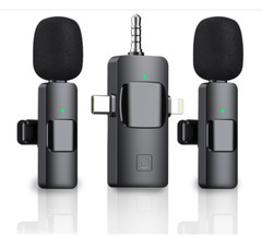 3 in 1 Wireless Lavalier Microphone for iPhone iPad Android, Cordless 8 Hours Li