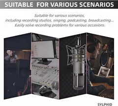 Microphone Isolation Shield with Pop Filter & Stand and Phone Clip, Foldable Tri