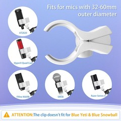 2 PCS White Versatile Microphone Holder Clip Fits 32-60mm Diameter Mics