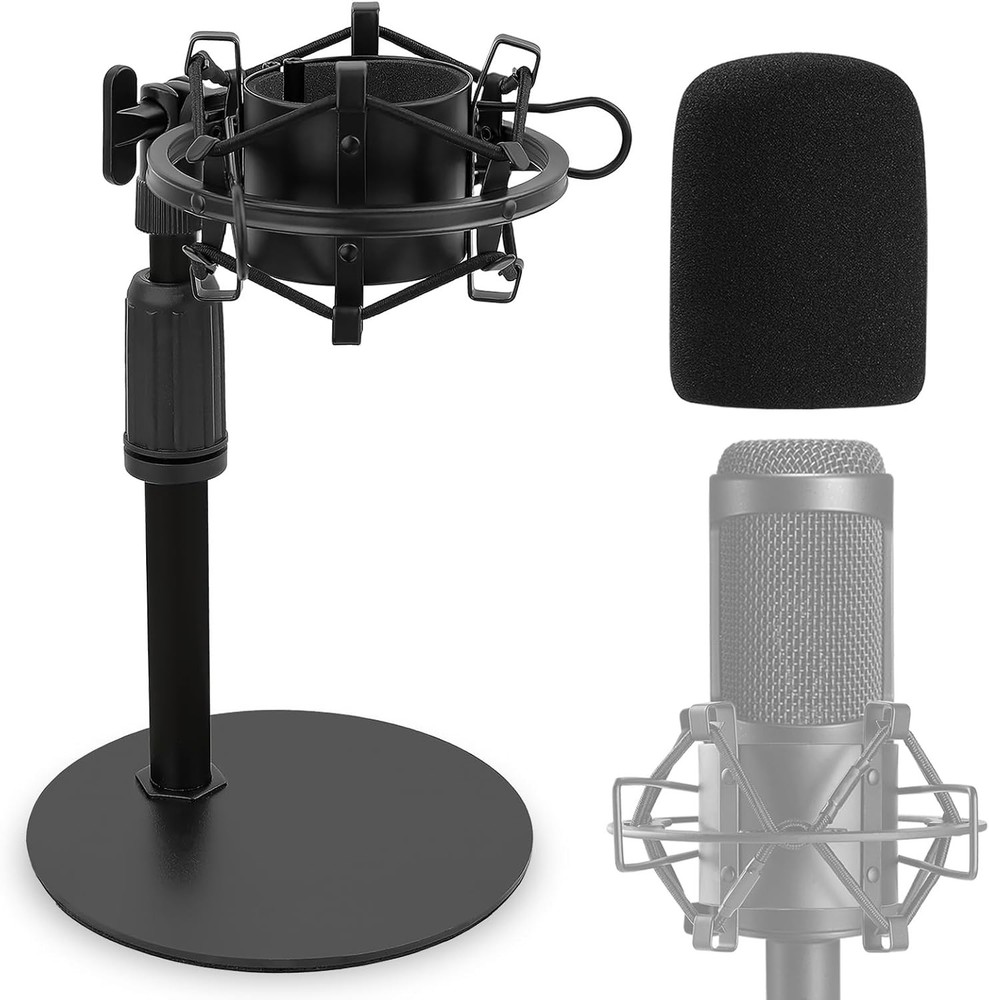 Audio Technica Mic Stand with Shock Mount Foam Table AT2020 Black