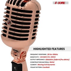5 Core Retro Dynamic Vocal Iconic Microphone Vintage Classic Unidirectional Mic