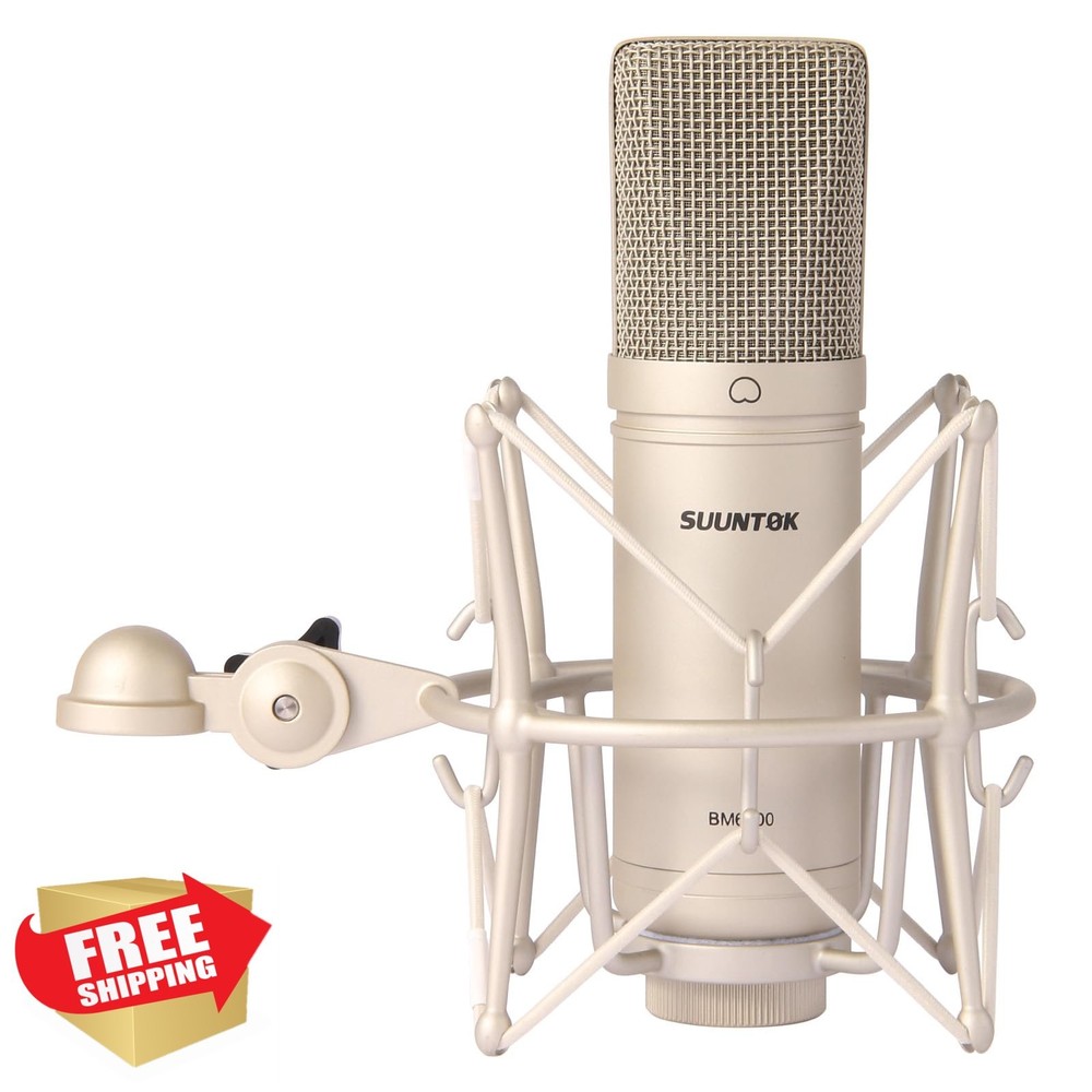 SUUNTOK Condenser XLR Microphone Kit Silver Shock Mount Studio