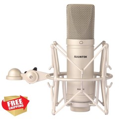 SUUNTOK Condenser XLR Microphone Kit Silver Shock Mount Studio