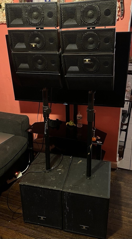 JBL Line Array Speaker System Dual Subwoofers Wired Black Metal Wood