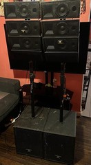 JBL Line Array Speaker System Dual Subwoofers Wired Black Metal Wood