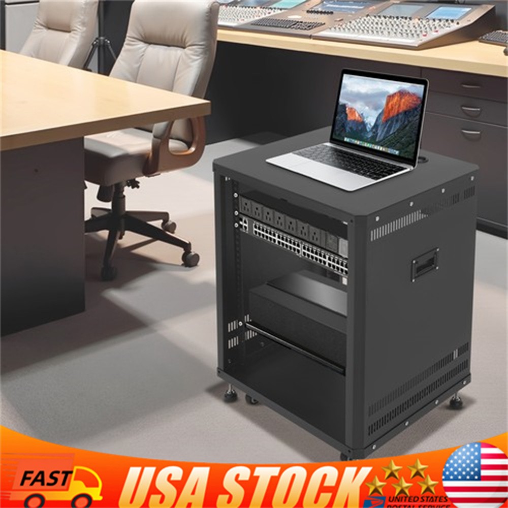 19“ 15U AV Equipment Rack w/ Caster Wheels Universal Network & Stereo Stand
