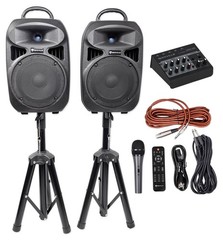 Rockville RPG082K Dual 8″ Powered PA System Speakers/Bluetooth+Mic+Stands+Mixer