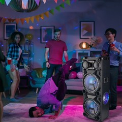 Dual 12″ Woofer Portable FM Bluetooth Party Speaker Deep Bass Sound With Mic US