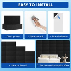 32PCS 24×12″ Acoustic Panels Self-adhesive Studio Noise Soundproofing Wall Tiles