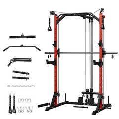 Compact 7-IN-1 Smith Machine with Cable Crossover System, 1000LBS Multi-Function