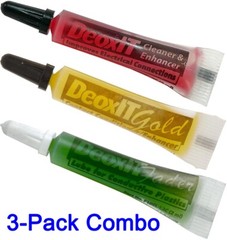 3 pck Combo – FRESH STOCK DeoxIT® 100% solutions, 2mL Squeeze Tube D/G/F series