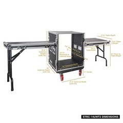 Sound Town 14U Rack Case 21″ Depth, Two DJ Work Tables, Casters, Plw STRC-14UWT2