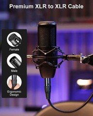 2 Pack Premium XLR Cable – 6ft, Male to Female Microphone 6 Feet, Black