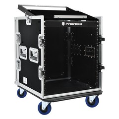 PRORECK 12U 20″ Depth Slant Mixer Rack Case Plywood Road Case with Casters DJ Ne