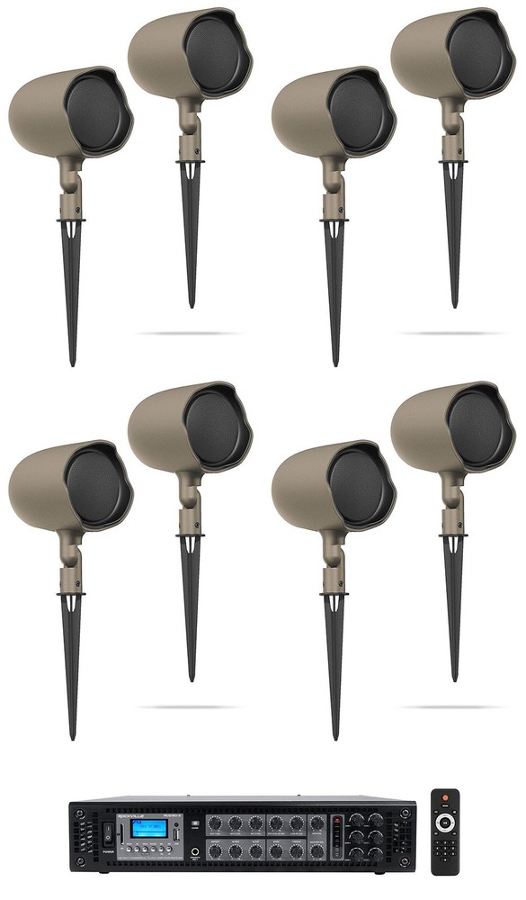 (8) JBL GSF3-TN 6.5″ Landscape Ground Stake/Wall 70v Commercial Speakers+Amp