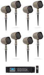 (8) JBL GSF3-TN 6.5″ Landscape Ground Stake/Wall 70v Commercial Speakers+Amp