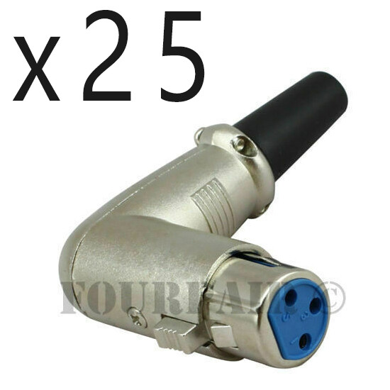 25 Pack – 90 Degree Right Angle 3-Pin XLR Female Mic Microphone Cable Connector