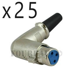 25 Pack – 90 Degree Right Angle 3-Pin XLR Female Mic Microphone Cable Connector
