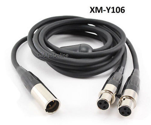 6ft Mini XLR Male Plug to Mini XLR 2-Female Lapel Mic Y-Splitter Audio Cable